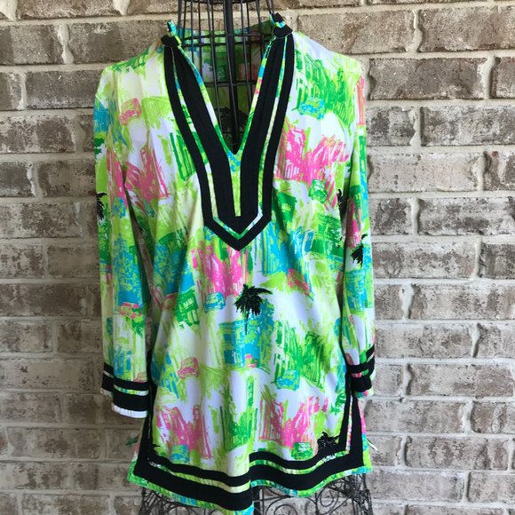 Island Republic Tops - Island Republic Tunic Top Palm Trees Cuban Small